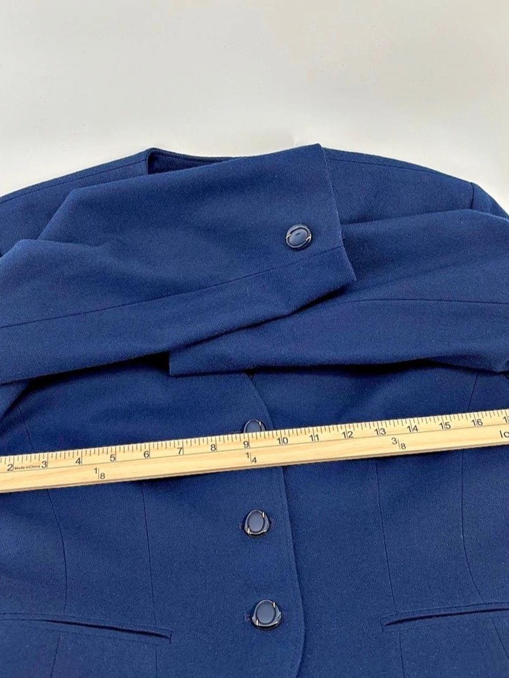 Vintage Pendleton Navy Virgin Wool Collarless Blazer Size 8 - Picture 9 of 10